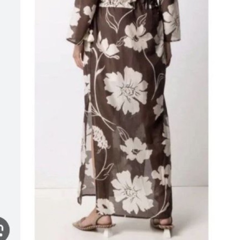 Tory Burch Printed Silk Tunic Collar Brown Daisy Dress sz L RARE no belt - Picture 5 of 10